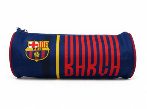 FC Barcelona Federmäppchen Rund 22 x 12 cm – Offizielles Mäppchen mit Reißverschluss – Stifteetui für Schule, Büro und Freizeit – Blau Rot