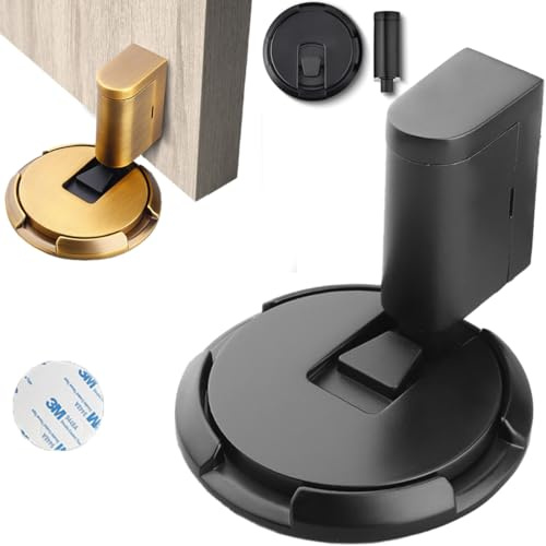 Door Stopper, Magnetic Floor Door Stop with Adhesive, No Drilling, Adjustable Heavy Duty Door Catch Door Holder (Matte Black)