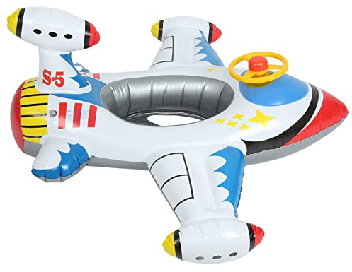 Dilwe Aufblasbarer Flugzeug-Schwimmring, Schwimmschwimmer mit Drehbarem Lenkrad und Anti-Leck-Düse, Babyschwimmer für Sicheres Schwimmen und Spielen (Flugzeuge [weiß])