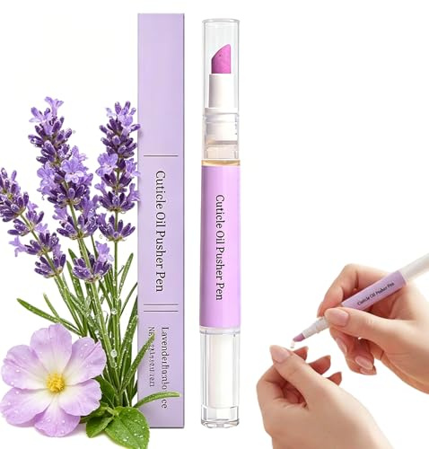 2 in 1 Cuticle Pusher & Oil Pen, Lavender Scented Cuticle Remover & Nail Oil Pen for Women, Moisturizes & Strengthens Dry Cuticles, Repairs Damaged Nails, 1 Piece Nail Care Pen