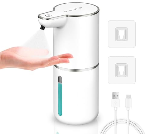 Desinfektionsspender Automatischer, Gcstnn 350ml Elektrischer Sprühtyp Seifenspender Wandbefestigung mit Sensor Infrarot, USB Wiederaufladbar, IPX5 Wasserdicht, für Badezimmer, Küche, Hotel - Weiß