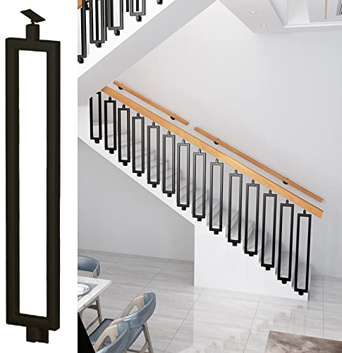 balustrade d'escalier, Balustres dorés à fixation latérale, poteau de garde-corps rectangulaire creux simple avec support réglable(Black,125cm/49.2inch High)