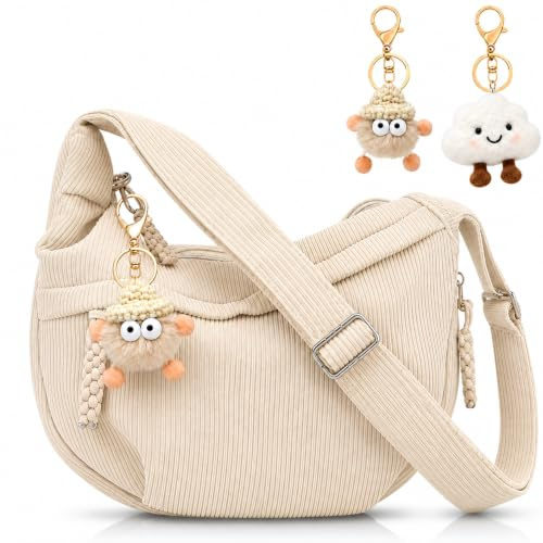 Esoes Umhängetasche Damen Crossbody Bag Cord Tasche Halbmond Tasche Damen mit verstellbarem Schultergurt für Arbeit, Uni, Reisen