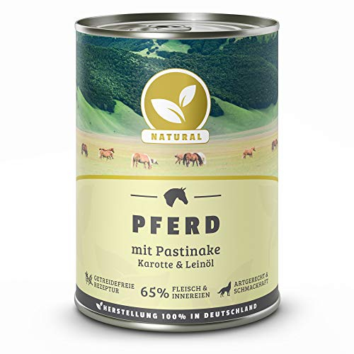 Hundeland Natural - Pferd + Pastinake - 6 x 400 g - getreidefreies Hundefutter - Nassfutter für alle Hunderassen - viel frisches Fleisch - artgerecht & besonders gut verträglich