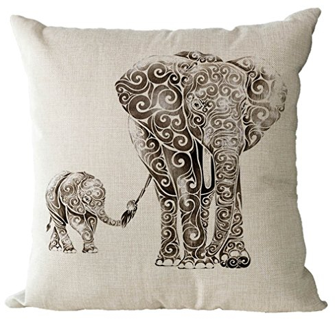 Nunubee Bunter Elefant Kissenbezüge 45 x 45 cm Leinen Zierkissenbezüge Dekorative Kissenbezug Dekokissen Sofakissen Lendenkissen Wurfkissenbezug Kissenhülle, Modell 17