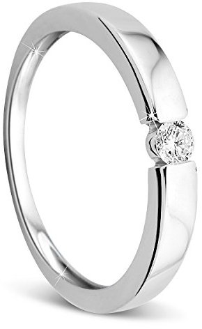Orovi Damen Verlobungsring Gold Solitärring Diamantring 9 Karat (375) Brillianten 0.10crt Weißgold Ring mit Diamanten Ring Handgemacht in Italien