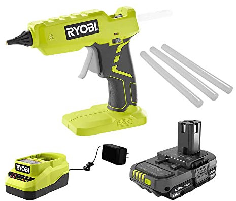 Ryobi 18-Volt ONE+ Cordless Full Size Glue Gun with Charger and 18-Volt ONE+ Lithium-Ion Battery (Bundle), Blue,green