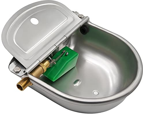 Edelstahl Wassernapf mit 1/2 Zoll Messing Schwimmerventil Hund Automatische Tränke mit Ablassschraube für Pferd Hund Rinder Ziege Schaf Schwein