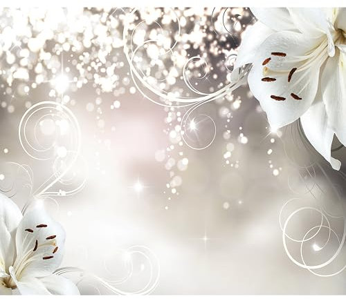 decomonkey Fototapete Blumen Lilien Abstrakt 300x210 cm XL Tapete Wandbild Wandbild Bild Fototapeten Tapeten Wandtapete Wandtapete Orchidee Abstrakt beige