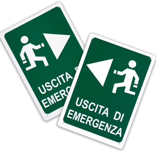mt-2 x Cartello Uscita Emergenza per Motivi di Sicurezza - 20 x 30 cm in PVC - Cartelli Sicurezza Impermeabili e Resistenti ai Raggi UV - Adatto per Interni ed Esterni