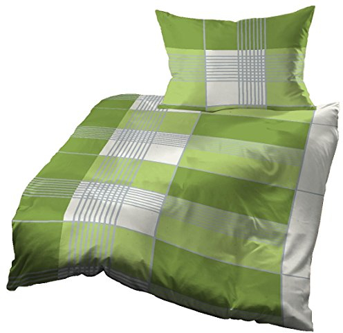 Gerald Wittmann Bettwäsche 140x200 cm + 70x90 cm, Baumwolle Waffel-Piqué, Gestreift Kariert Grün Grau