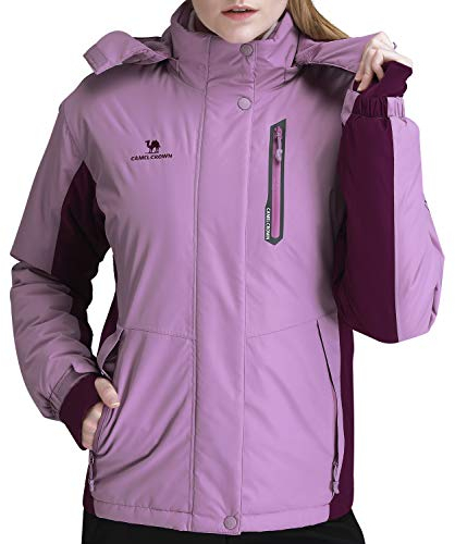 CAMEL CROWN Herren Berg Schnee-Wasserdichte Skijacke Abnehmbarer Kapuze Winddichtes Fleece Parka Regen Jackt Wintermantel Mittel Lila