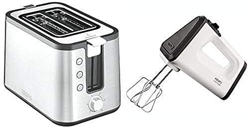 Krups KH442D10 Control Line Premium Toaster mit 6 Bräunungsstufen (720 Watt) edelstahl/schwarz & GN5021 Handmixer mit Turbostufe (500 Watt, 3 Mix 5500, Turbo-Quirle) weiß/schwarz