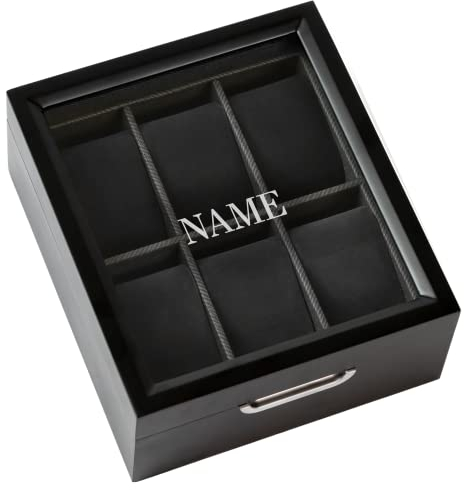 CASE ELEGANCE Uhrenbox 2x3 Modernes Schwarzes Finish mit Aluminiumgriff - für 6 Uhren mit Echtglas Top
