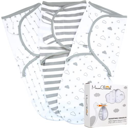 Mama Cheetah Baby Swaddle Sack, Organic Swaddle Blanket, Newborn Swaddling Sleep Sacks, Adjustable Blanket Wrap, Easy Swaddles for Boy Girl 0-3 Month, Baby Essentials, Nursery Swaddling, 3-Pack, Grey