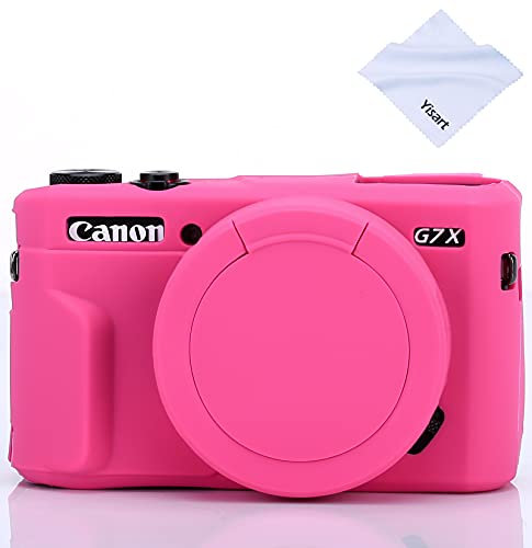 Yisau G7X Mark II custodia per fotocamera, G7X copriobiettivo rimovibile in silicone per Canon PowerShot G7X ii, accessori G7X, custodia leggera in gomma morbida in silicone - Rosered
