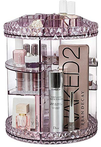 Taylor & Brown Rotating Makeup Organizer, 360° Rotating Crystal Adjustable Carousel Storage for Cosmetics, Toiletries, and More - Great for Vanity, Bathroom, Bedroom, Closet, Kitchen, Purple