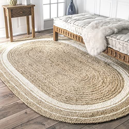 nuLOOM Rikki Teppich, geflochten, Jute, 91 x 152 cm, oval, cremefarben