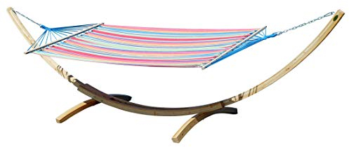 ALEOS. 400cm XXL Hängemattengestell Gestell aus Holz Lärche hell mit Stab Hängematte Caleta 120x200 cm