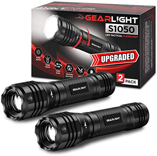 GearLight LED-Taschenlampen S1050 [2 Pack] – Leistungsstarke hohe Lumen zoombare taktische Taschenlampe – helle kleine Taschenlampe für Camping-Zubehör, Notfallausrüstung