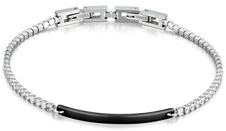 JewelryWe Armband mit Keramik Zirkonia poliert Perlen Tennisarmband, Edelstahl