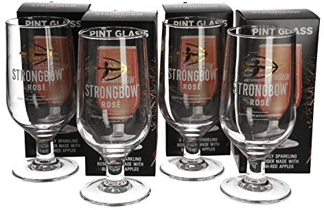Strongbow Cider Glasses Set for Rosé Cider - Stemmed Glasses, Collectable Chalice Pint Glasses Set of 4 x 1 Pint Glasses / 568ml, Individually Boxed