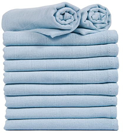 ZIMEL HOMES® 10 Stück weiße Mullwindeln, quadratisch, 100% Baumwolle, Windeleinlagen, 70 cm x 70 cm (blau)