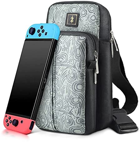 Reisetasche Schultertasche für Switch/Lite Rucksack Schulter Kirschblüten Spiel Zubehör Tasche für Switch Oled Konsole für Switch OLED Schutztasche, Grau/Schwarz, Schalter Oled