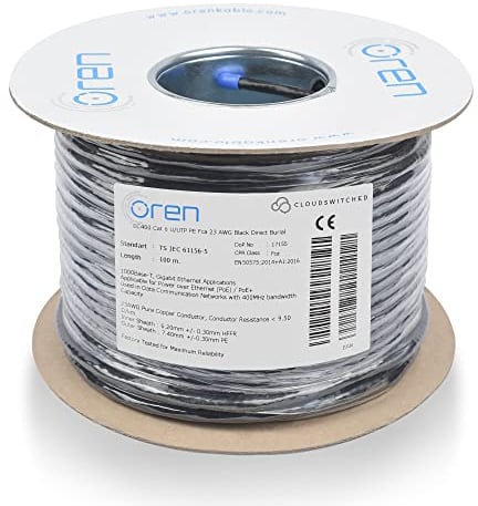 Oren CAT6 100m Cavo Ethernet da Esterno - Interramento Diretto - 23 AWG Cavo in Rame Nudo- 400 MHz Larghezza Banda UTP Cavo di Rete LAN Internet- senza alogeni, anticorrosivo – Gigabit