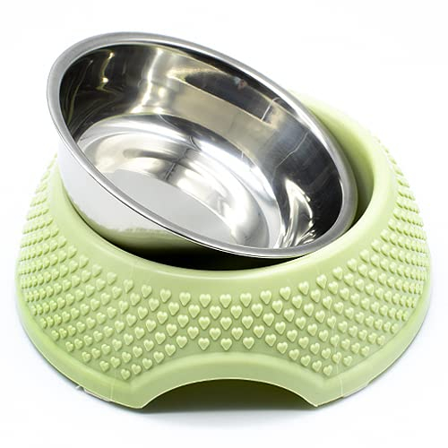 CABLEPELADO Comedero para Mascotas, Cuenco Acero y Goma para Mascotas, Cuenco Agua Animales, Bebedero Perro, Plato Comida Mascotas, Comedero Perro, 18 cm diámetro, Verde Claro