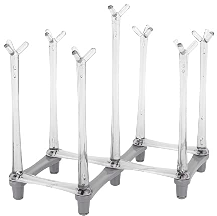 Tissting Cup Drying Rack,Drinking Glass and Sports Bottle Drainer Stand,Retractable Mug Draining Organizer Goblet Holder for Kitchen Countertop Office (Light_Grey)
