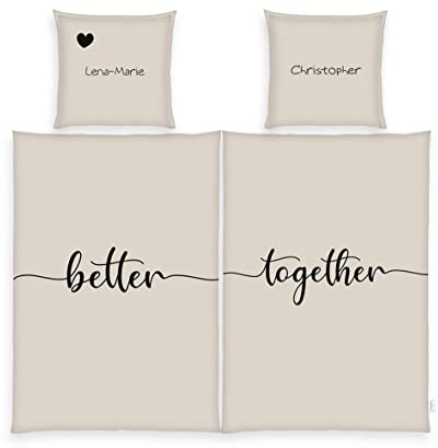 Herding Home Partnerbettwäsche, Personalisiert mit Namen, Better Together, 80 x 80 cm + 135 x 200 cm