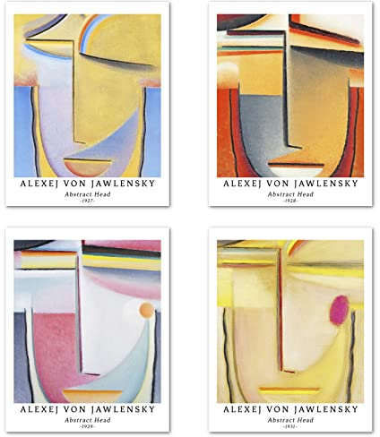 Kunstdruck Ungerahmt Abstrakt Geometrische Bilder Set von 4, Poster Größe: 20x25 cm Premium Kunstpapier Wanddeko Stilvolles ästhetisch Passenden Kinderzimmer Deko Alexej Von Jawlensky Prints