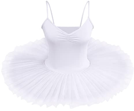 IBTOM CASTLE Damen Schwanensee-Tanz Eiskunstlauf Strumpfhose Tütü Ärmellos Einfarbig Balletttrikot Ballettkleidung Klassisch Ballerina Ballettrock Tüllrock Weiß M