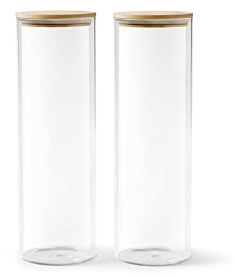Franklin Lade Glass Storage Jars | 2 Piece Set 1800ml | Airtight Bamboo Lids | Glass Jars with lids | Spaghetti Storage Jar | Pasta Storage | Pantry Storage Containers | Storage Jars for Kitchen