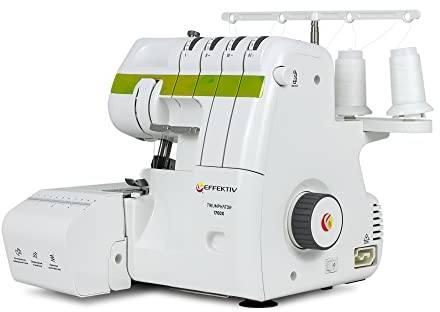 EFFEKTIV - Tagliacuci Overlock Triumphator 1700X, Macchina da Cucire, Filettatura 3/4 con Differenziale, Telaio Interamente Metallo, 14 punti, Infilatura Automatica, Potenza 120W, 1200punti/min, Verde