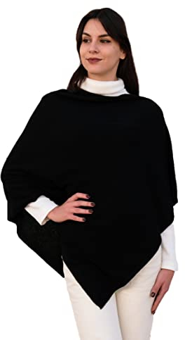 creazioni unique Poncho Mantella da Donna Invernale Made in Italy - Poncho Donna Caldo Misto Cashmere Lana e Viscosa con Essenza di Fiore di Ciliegio (Nero)