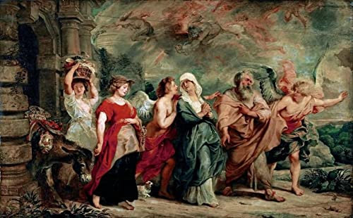 AZENZI Leinwandbilder Vintage Poster Berühmt Peter Paul Rubens Lot und seine Familie verlassen Sodom für Flurdekoration 60x90cm