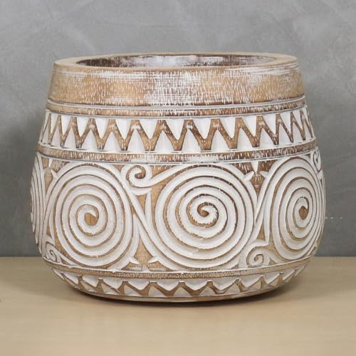 Oriental Galerie Vase Topf Kübel Blumen Pflanzen Holz Deko Holzkübel Unikat Weiß Whitewash 20 cm Ø