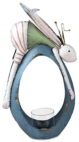 Dekofigur Hasenjunge mit Ei und Windlicht | Hase Osterhase Figur | 46x25 cm | Metallfigur mit Windlichtglas Ostern