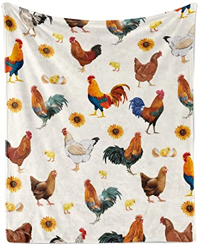 Kuscheldecke Huhn Kinder Weich Warm Hühner Flauschige Decke Henne Flanell Fleecedecke Decken Plüsch Kuscheldecke Hähnchen Legehenne Wohndecke Überwurfdecke für Kleinkind Frau Mädchen Sofa, 100x130 cm