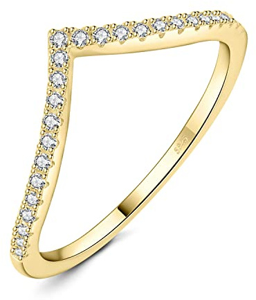 JewelryPalace V Shape Round Cut Cubic Zirconia Wedding Band for Women, 14K White Yellow Rose Gold 925 Sterling Silver Promise Ring for Her, Simulated Diamond Anniversary Stackable Rings