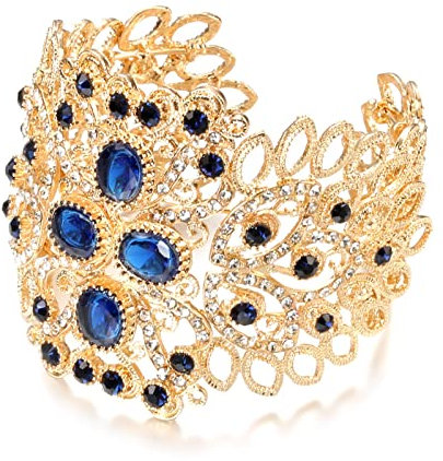 Bysonglezai Armbänder Damen Armband Frauen Geschenk Mädchen Fashion Dubai Breites Arabisches Armreif-Kristall-Stulpe-Armband Für Frauen Blau