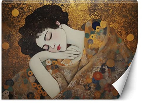 Feeby Fototapete Gustav Klimt Frau Traum 250x175 cm Gold XXL Vlies Wandtapete Tapeten Wohnzimmer Schlafzimmer Jugendzimmer Moderne Design Wandbild Wand Dekoration Jugendstil Abstrakt