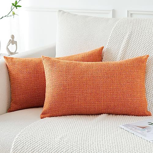 Artscope 2er Set Kissenbezug Einfarbig Wurfkissenbezug Leinen Kissenbezüge Moderne Dekokissen Kissenhülle Set Kissen Fall für Sofa Schlafzimmer Zuhause Dekor 30x50 cm Orange