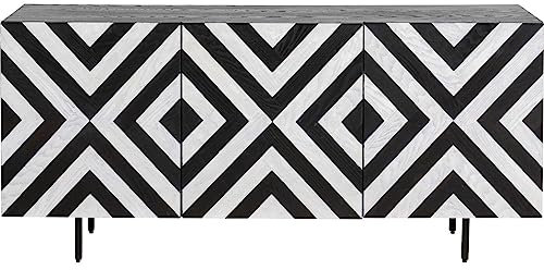 Kare Design Sideboard Arctic, Schwarz/Weiß, Handgearbeitet, Jedes Stück EIN Unikat, Soft-Close Türen, Kommode für Wohnzimmer, Ablage für Flur, Mango Massivholz, 75x160x38 cm (H/B/T)