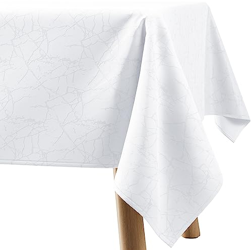 Filumi Tischdecke 150x350 cm Weiß Abwaschbar Für Indoor Outdoor Marmormuster Manil