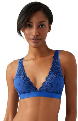 Wacoal Women's Embrace Lace Lightly Lined Wire Free Mid Coverage Bralette, 852191, Beaucoup Blue/Bellwether Blue, 42