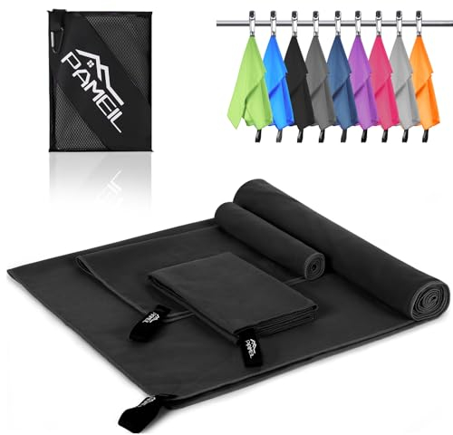 Pameil Mikrofaser Handtuch 3er Set (160x80cm Groß Badetuch +2 Stück 80x40cm Klein Handtuch), Reisehandtuch Schnelltrocknend Microfaser Handtücher für Fitness Sauna