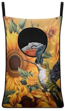 COEQINE Sunflower Hummingbird Laundry Bag,Door Hanging Laundry Hamper Bag Washable Lightweight Waterproof Portable Travel Laundry Bag With Zipper